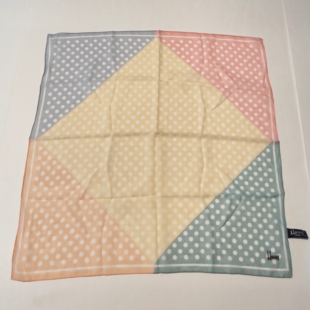 Honey Pastel Colorblock Polka Dot Square Scarf Made in Italy Blue Yellow Y2K Vtg